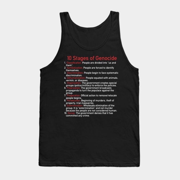 10 Stages of Genocide - Human Rights, Abolish Ice, Close the Camps Tank Top by SpaceDogLaika